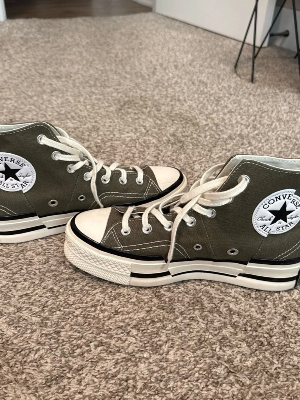 Canvas High-Top Sneakers in Olive with White Accents - women